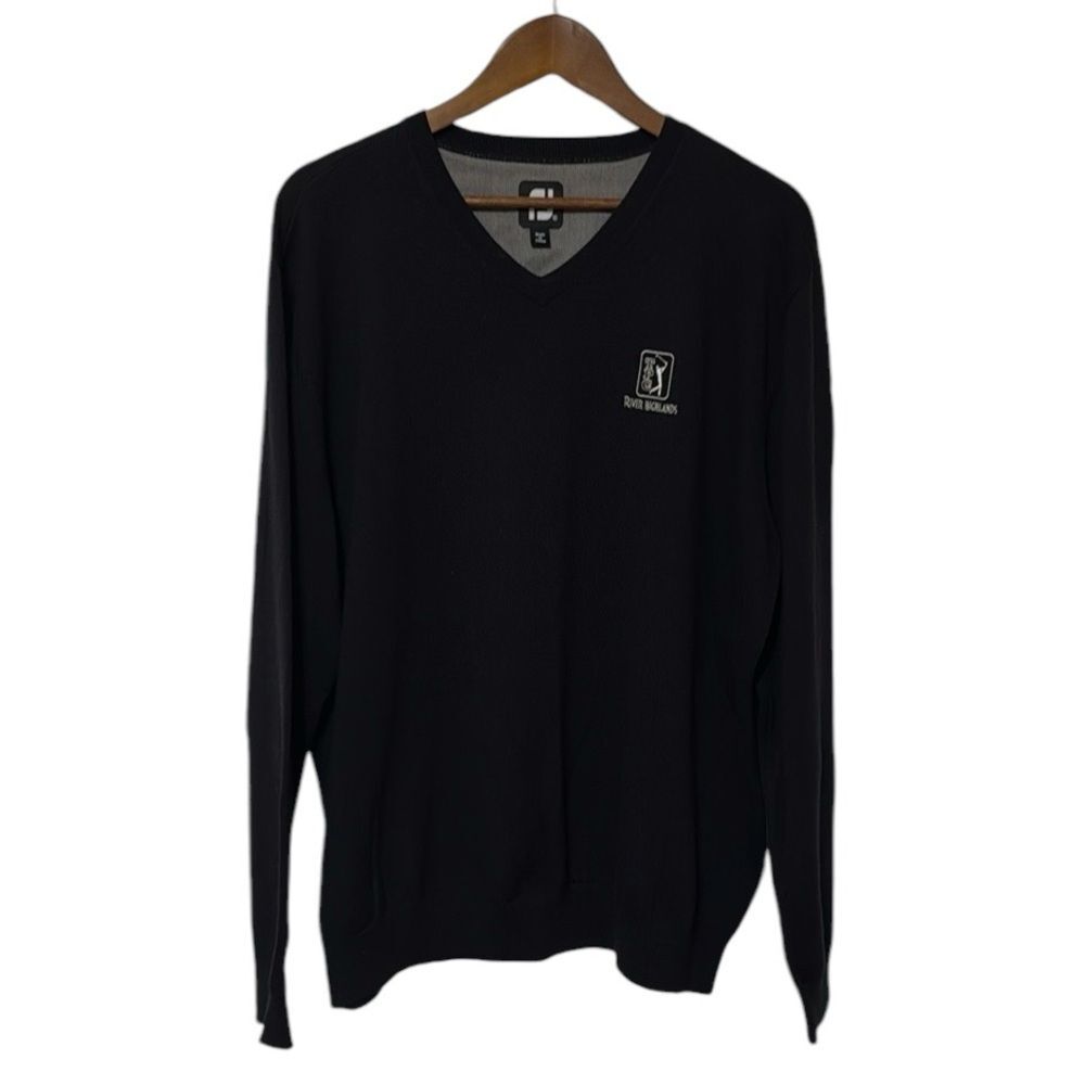 FJ Footjoy 100% Wool Pull Over V-Neck Sweater in Black Men's XL Golf Winter